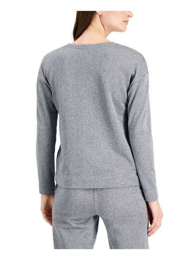 ANNE KLEIN Womens Silver Metallic Ribbed Long Sleeve Crew Neck Sweatshirt XL