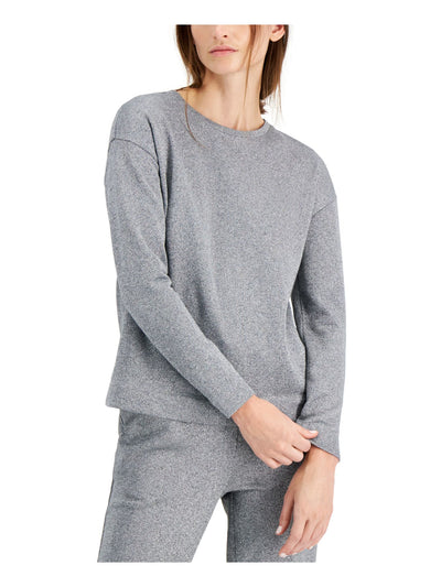 ANNE KLEIN Womens Silver Metallic Ribbed Long Sleeve Crew Neck Sweatshirt XL