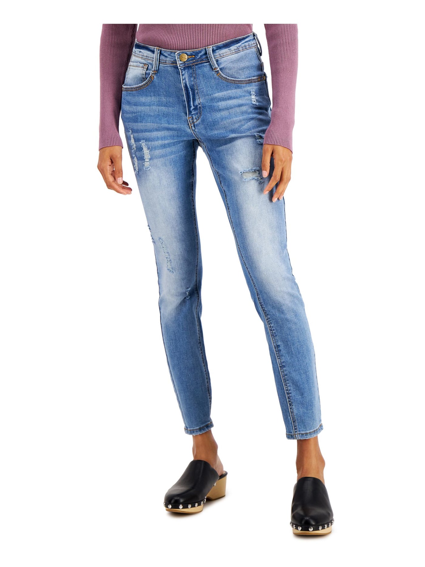 INDIGO SAINTS Womens Blue Pocketed Zippered Distressed Skinny Jeans 30