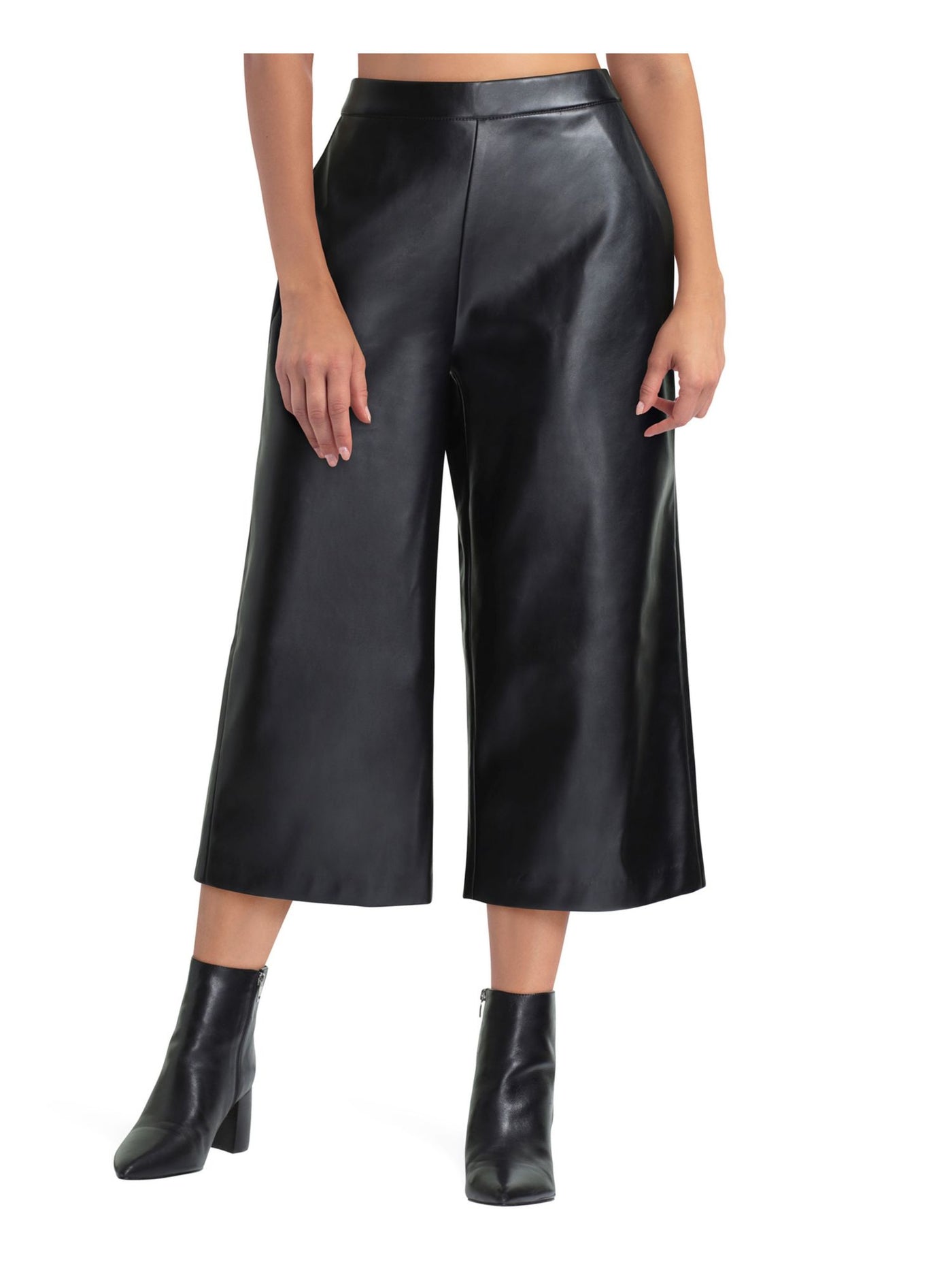 GIGI PARKER Womens Black Faux Leather Pocketed Darted Pull-on Evening Wide Leg Pants S