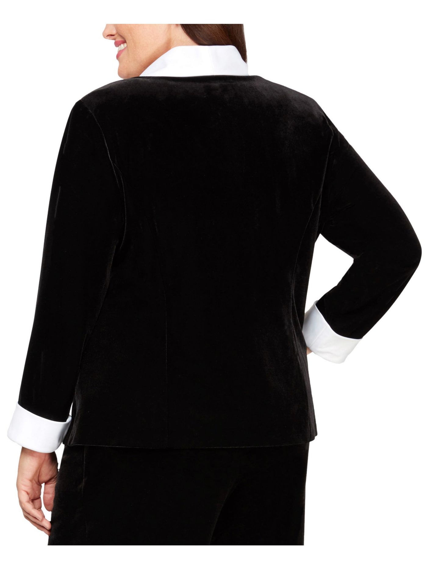 ALEX EVENINGS Womens Black Embellished Shoulder Pads Shawl Collar Color Block Evening Jacket Plus 2X