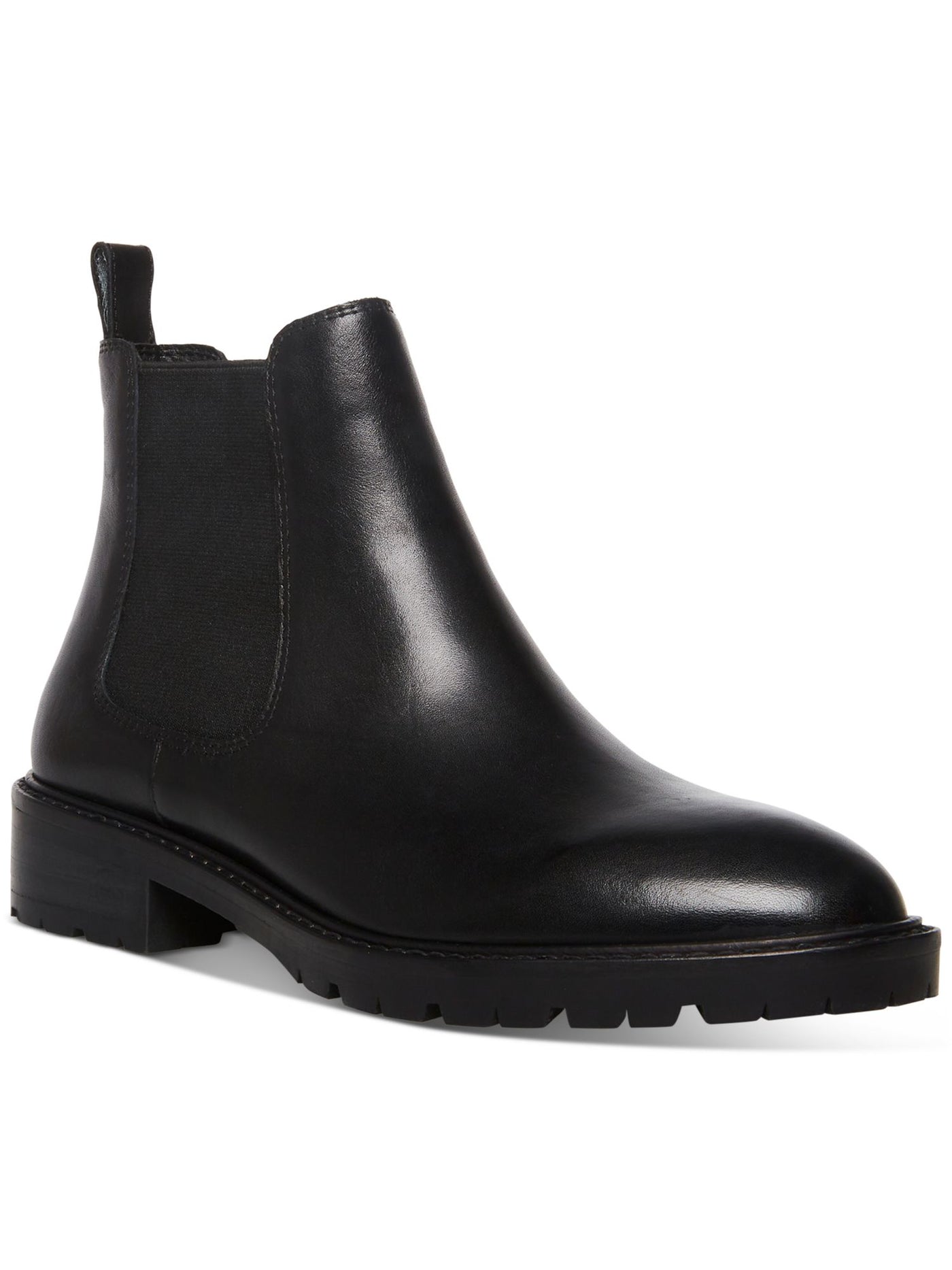 STEVE MADDEN Womens Black Lug Sole Goring Leopold Round Toe Block Heel Leather Chelsea Boot 5 M