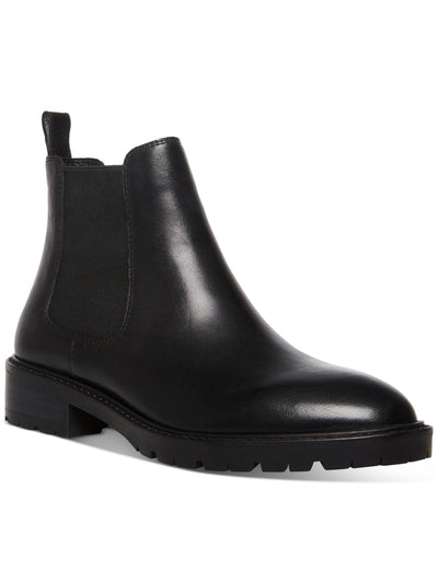 STEVE MADDEN Womens Black Lug Sole Goring Leopold Round Toe Block Heel Leather Chelsea Boot 5 M