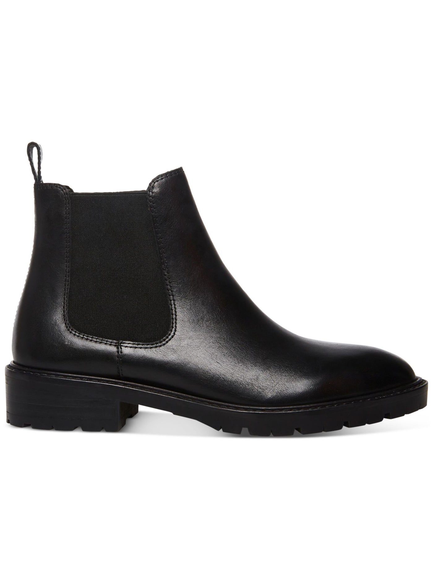 STEVE MADDEN Womens Black Lug Sole Goring Leopold Round Toe Block Heel Leather Chelsea Boot 5 M