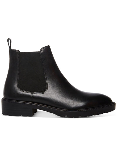 STEVE MADDEN Womens Black Lug Sole Goring Leopold Round Toe Block Heel Leather Chelsea Boot 5 M