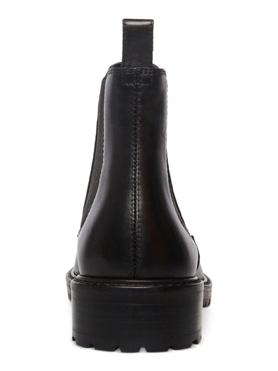 STEVE MADDEN Womens Black Lug Sole Goring Leopold Round Toe Block Heel Leather Chelsea Boot 5 M