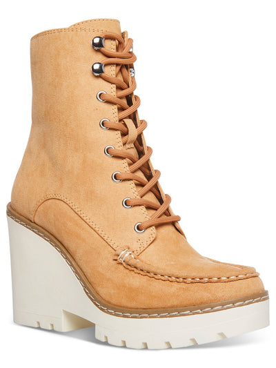 COOL PLANET BY STEVE MADDEN Womens Beige 1" Platform Lace-Up Padded Marsh Round Toe Wedge Zip-Up Booties 9.5 M