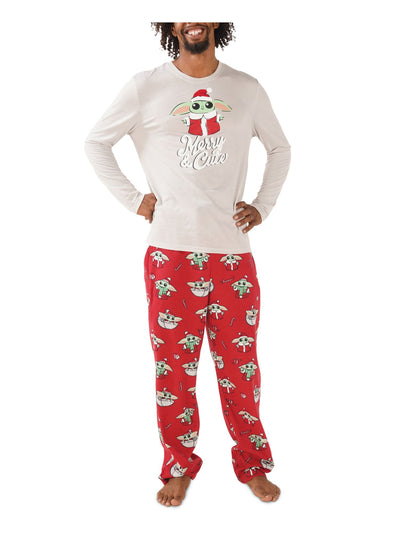 HYBRID APPAREL Mens Red Graphic Top Elastic Band Straight leg Pants Pajamas L
