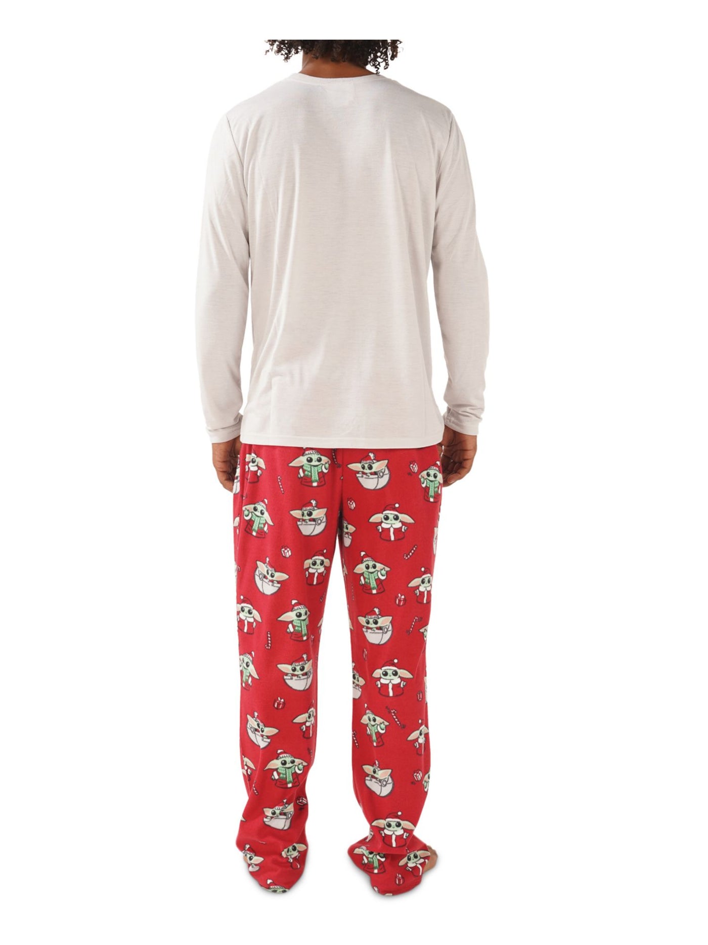 HYBRID APPAREL Mens Red Graphic Top Elastic Band Long Sleeve Straight leg Pants Pajamas L
