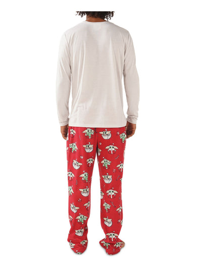 MUNKI MUNKI Mens Red Graphic Top Elastic Band Long Sleeve Straight leg Pants Pajamas L