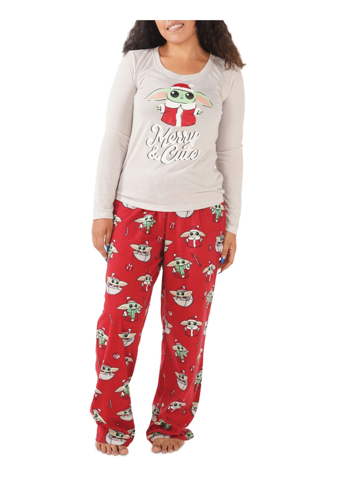 HYBRID APPAREL Womens Red Graphic Top Elastic Band Long Sleeve Straight leg Pants Pajamas Plus 1X