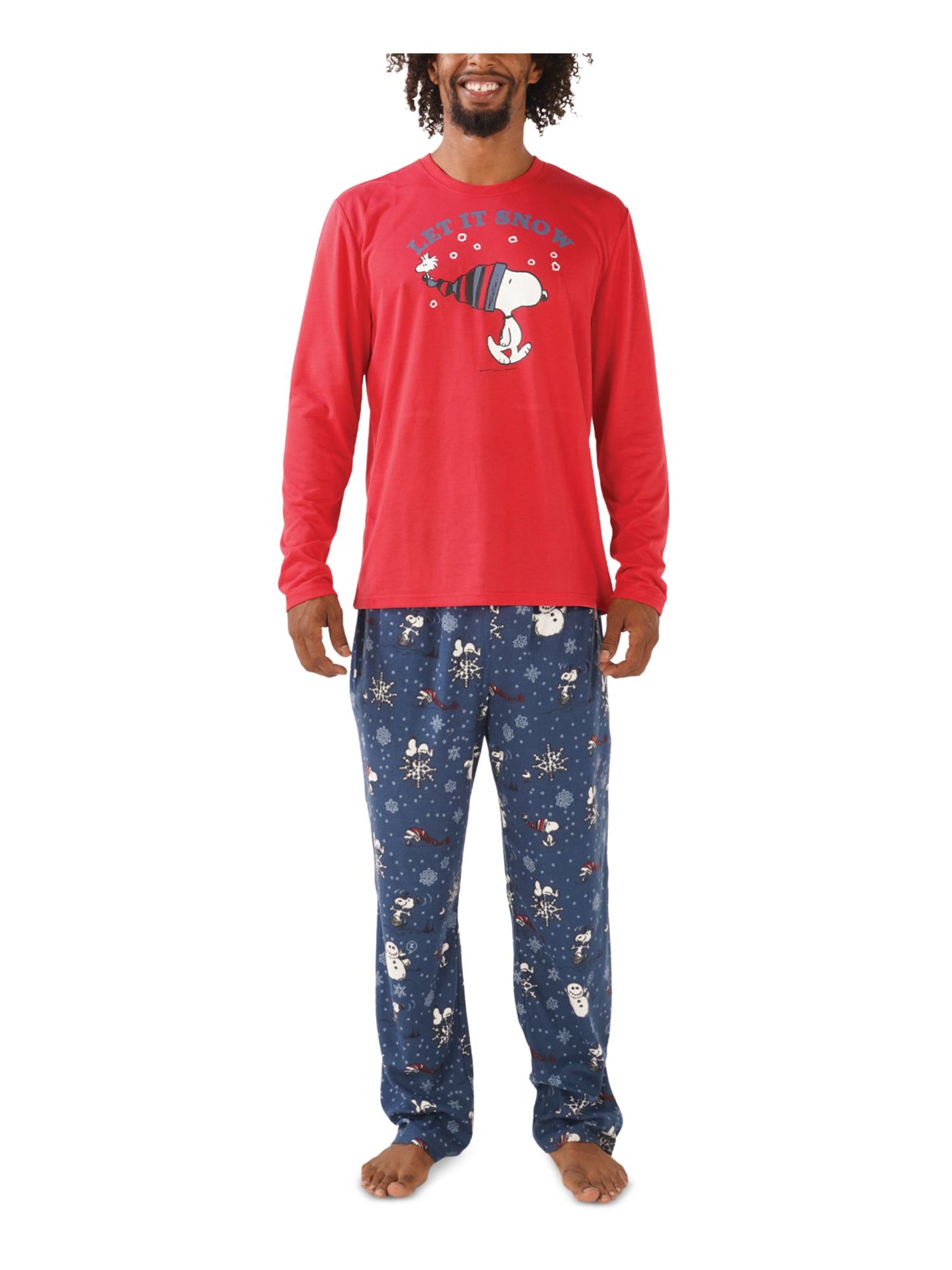 HYBRID APPAREL Mens Navy Graphic Elastic Band Long Sleeve T-Shirt Top Straight leg Pants Pajamas S