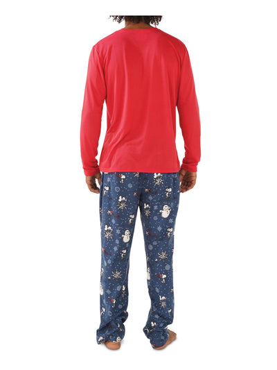 HYBRID APPAREL Mens Navy Graphic Elastic Band Long Sleeve T-Shirt Top Straight leg Pants Pajamas S