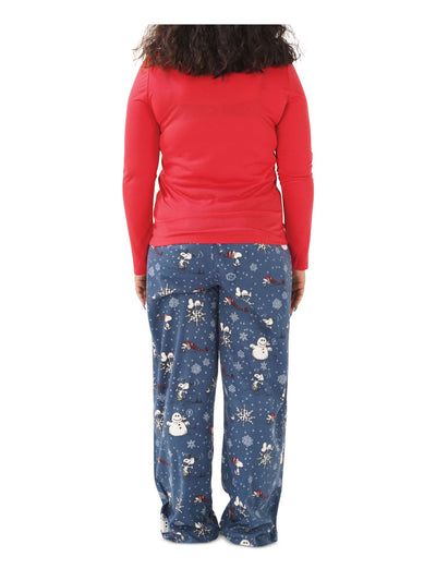 HYBRID APPAREL Womens Let It Snow Navy Graphic Elastic Band Long Sleeve T-Shirt Top Straight leg Pants Pajamas M