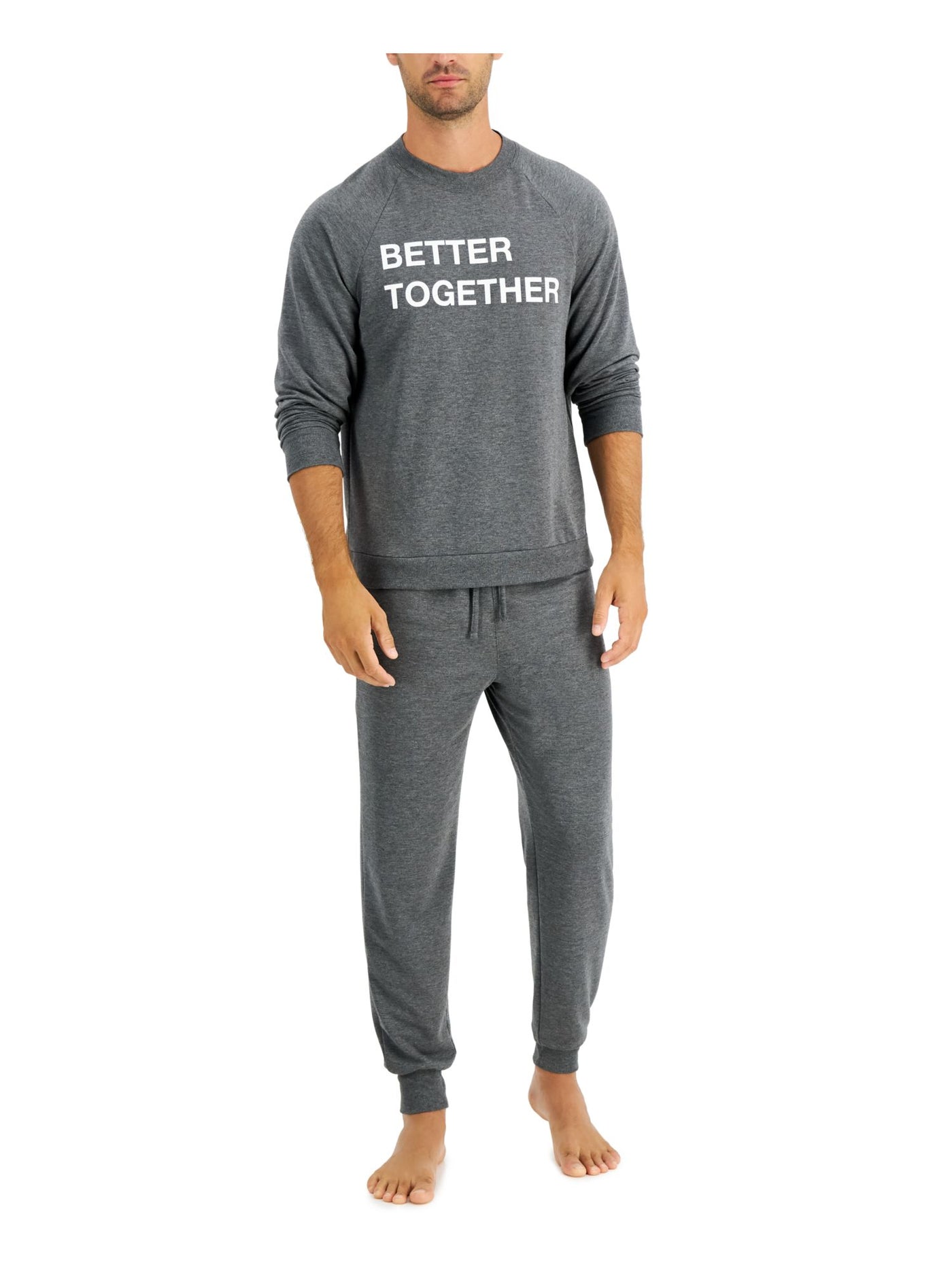 FAMILY PJs Mens Gray Graphic Drawstring T-Shirt Top Cuffed Pants Pajamas XL