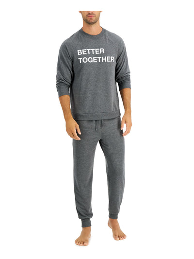 FAMILY PJs Mens Gray Graphic Drawstring Long Sleeve T-Shirt Top Cuffed Pants Pajamas S
