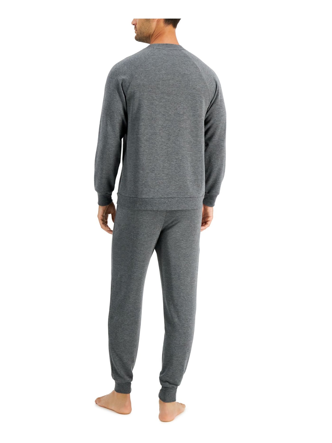 FAMILY PJs Mens Gray Graphic Drawstring Long Sleeve T-Shirt Top Cuffed Pants Pajamas M