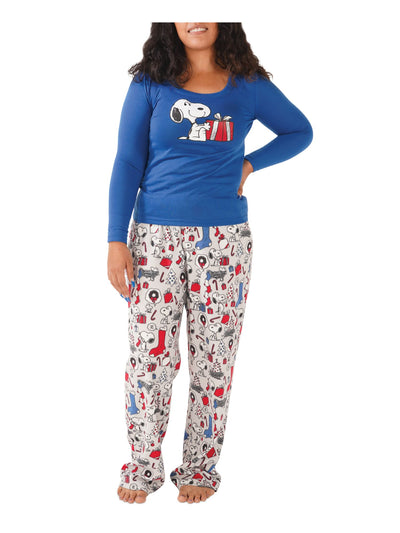 MUNKI MUNKI Intimates Blue Graphic Holiday Pajamas L