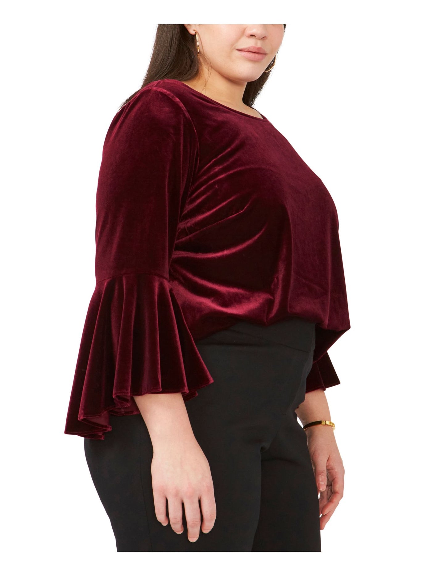 MSK Womens Burgundy Bell Sleeve Boat Neck Evening Top Plus 1X