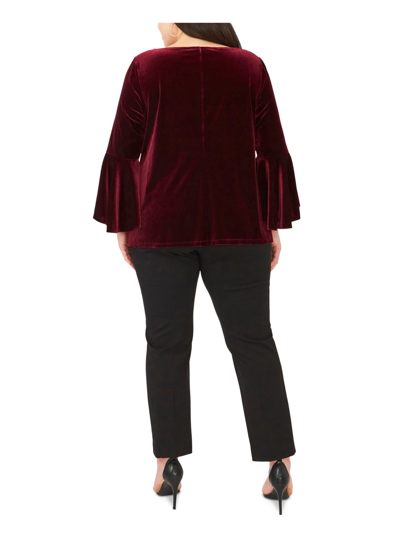 MSK Womens Burgundy Bell Sleeve Boat Neck Evening Top Plus 1X