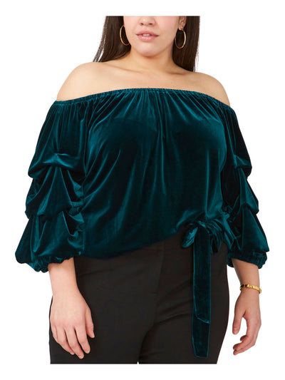 MSK Womens Green Stretch Tie Off Shoulder Party Top Plus 3X