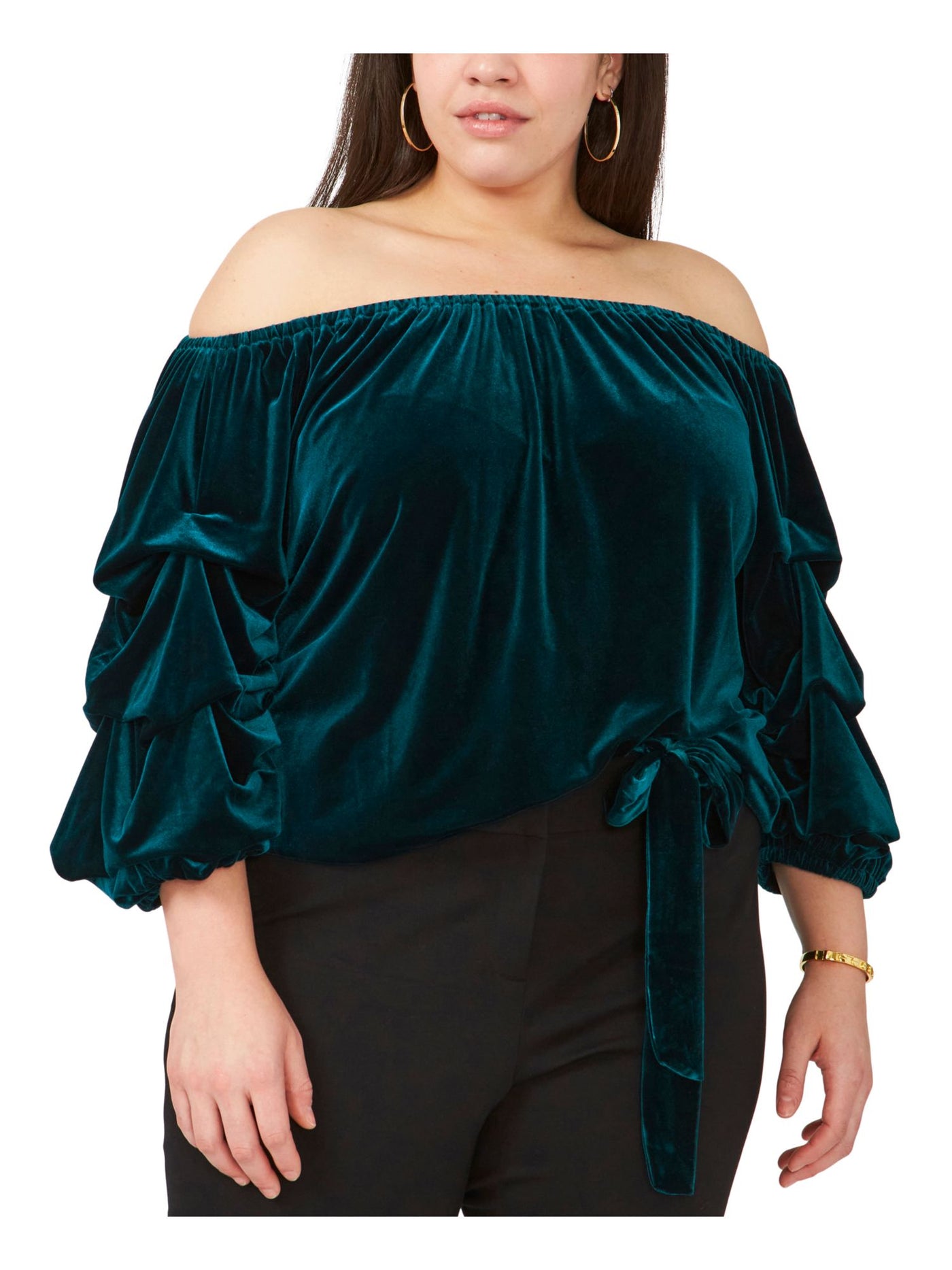 MSK Womens Green Stretch Tie Off Shoulder Party Top Plus 1X