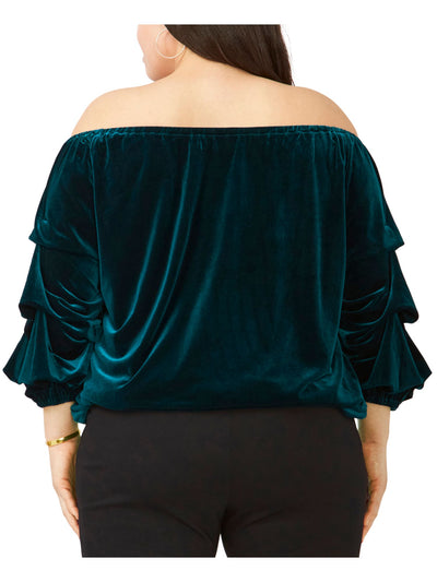 MSK Womens Green Stretch Tie Off Shoulder Party Top Plus 1X