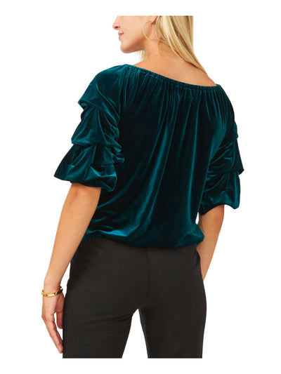 MSK Womens Green Stretch Ruched Bow 3/4 Sleeve Off Shoulder Party Top Petites PL