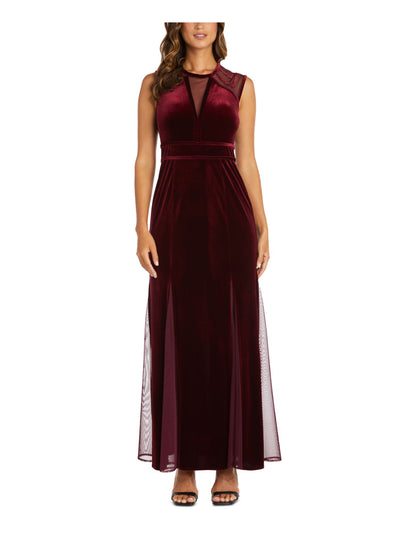 NIGHTWAY Womens Burgundy Stretch Zippered Sleeveless Jewel Neck Full-Length Formal Gown Dress 10