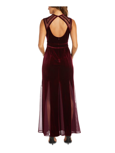 NIGHTWAY Womens Burgundy Stretch Zippered Sleeveless Jewel Neck Full-Length Formal Gown Dress 10