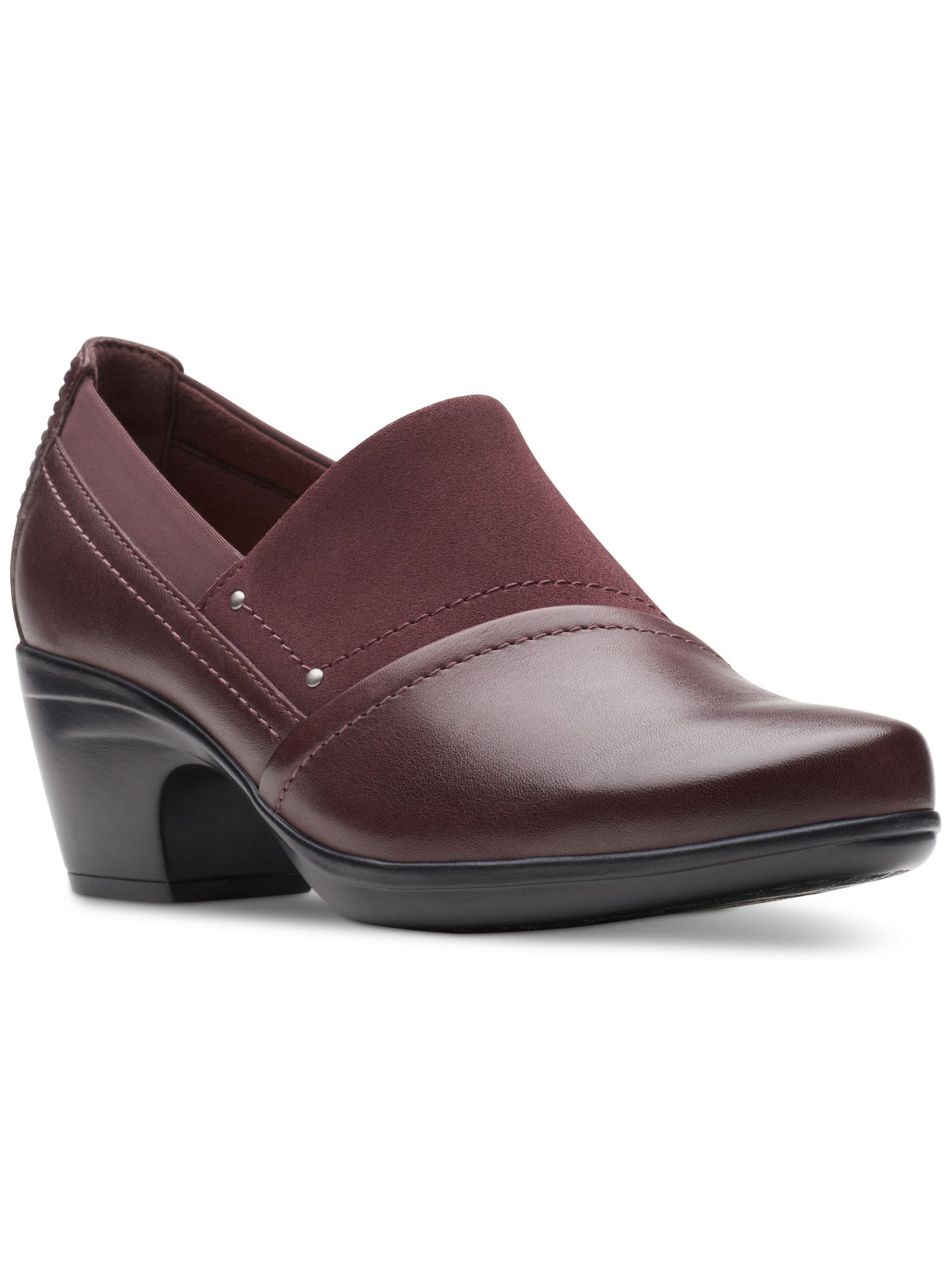 COLLECTION BY CLARKS Womens Burgundy Goring Padded Emily Round Toe Sculpted Heel Slip On Leather Heeled Loafers 6 M