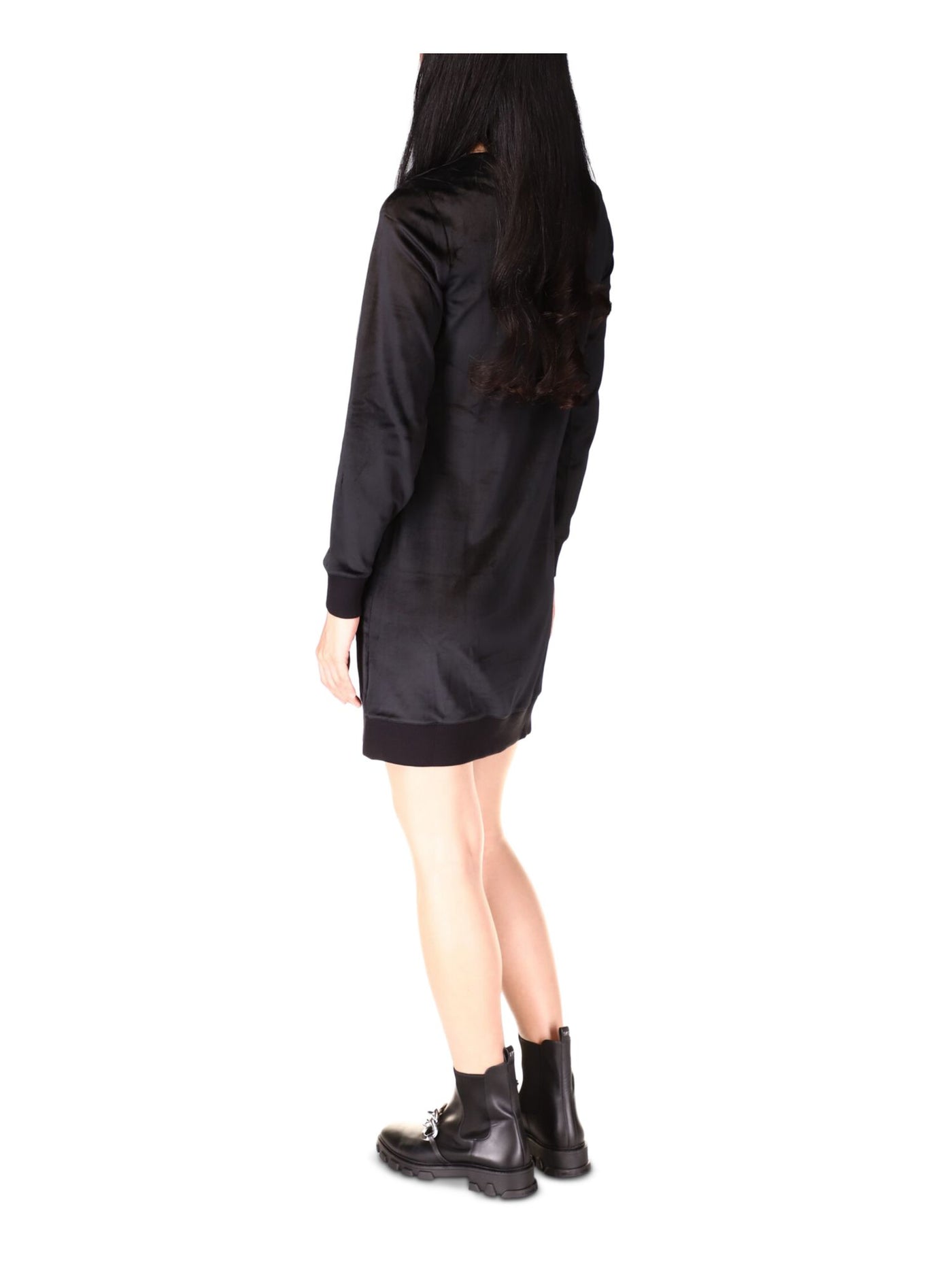 MICHAEL MICHAEL KORS Womens Black Unlined Lace Up Detail Pullover Long Sleeve V Neck Above The Knee Sweater Dress P\XS