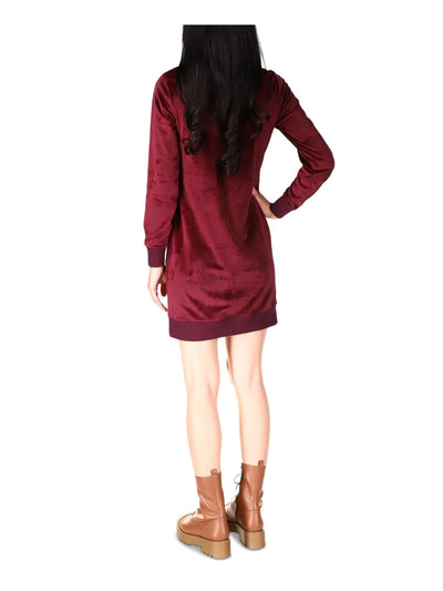 MICHAEL MICHAEL KORS Womens Burgundy Unlined Long Sleeve V Neck Above The Knee Tunic Dress S