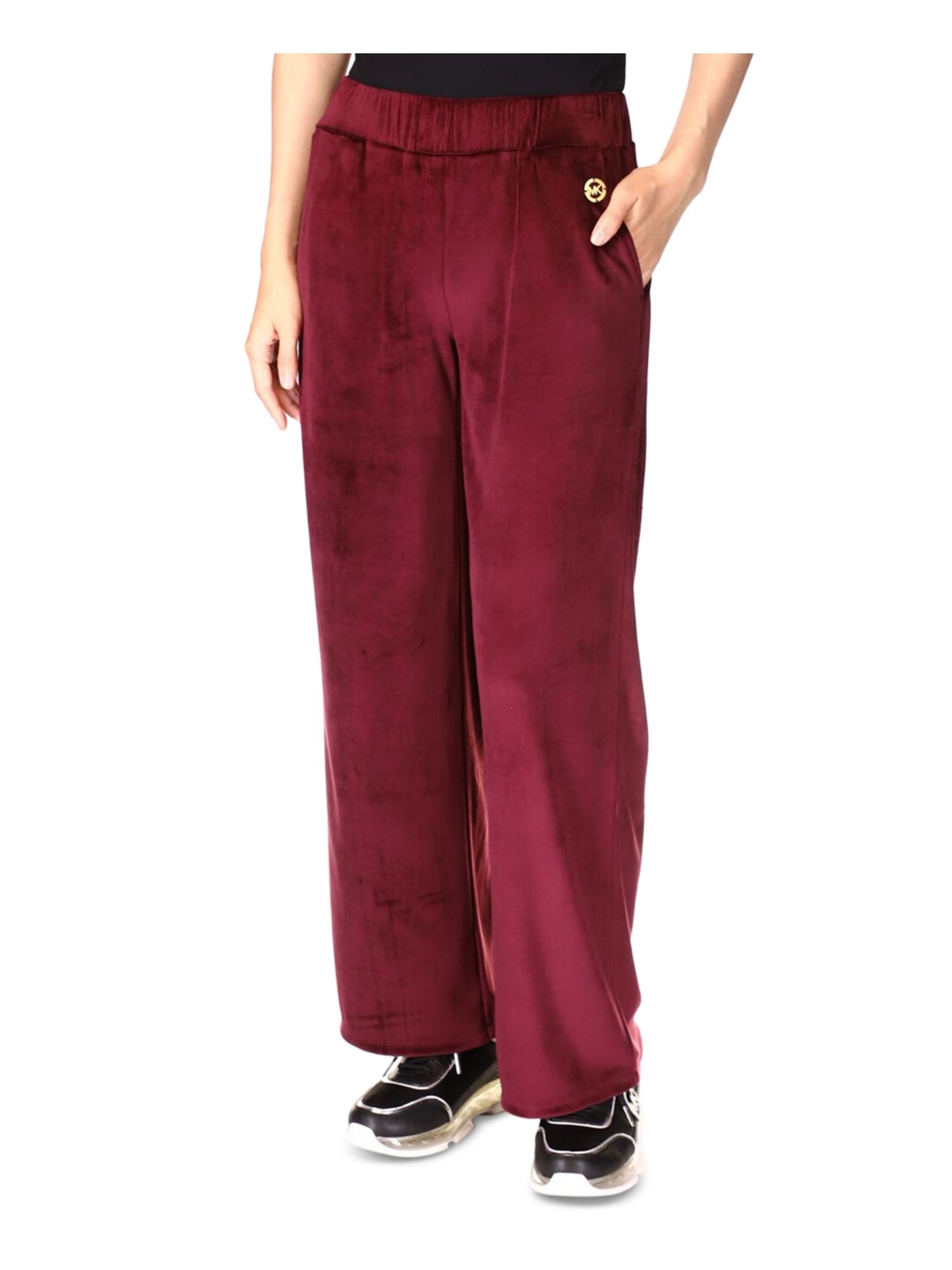 MICHAEL MICHAEL KORS Womens Burgundy Pocketed Pull-on Metallic Logo Velour Straight leg Pants S