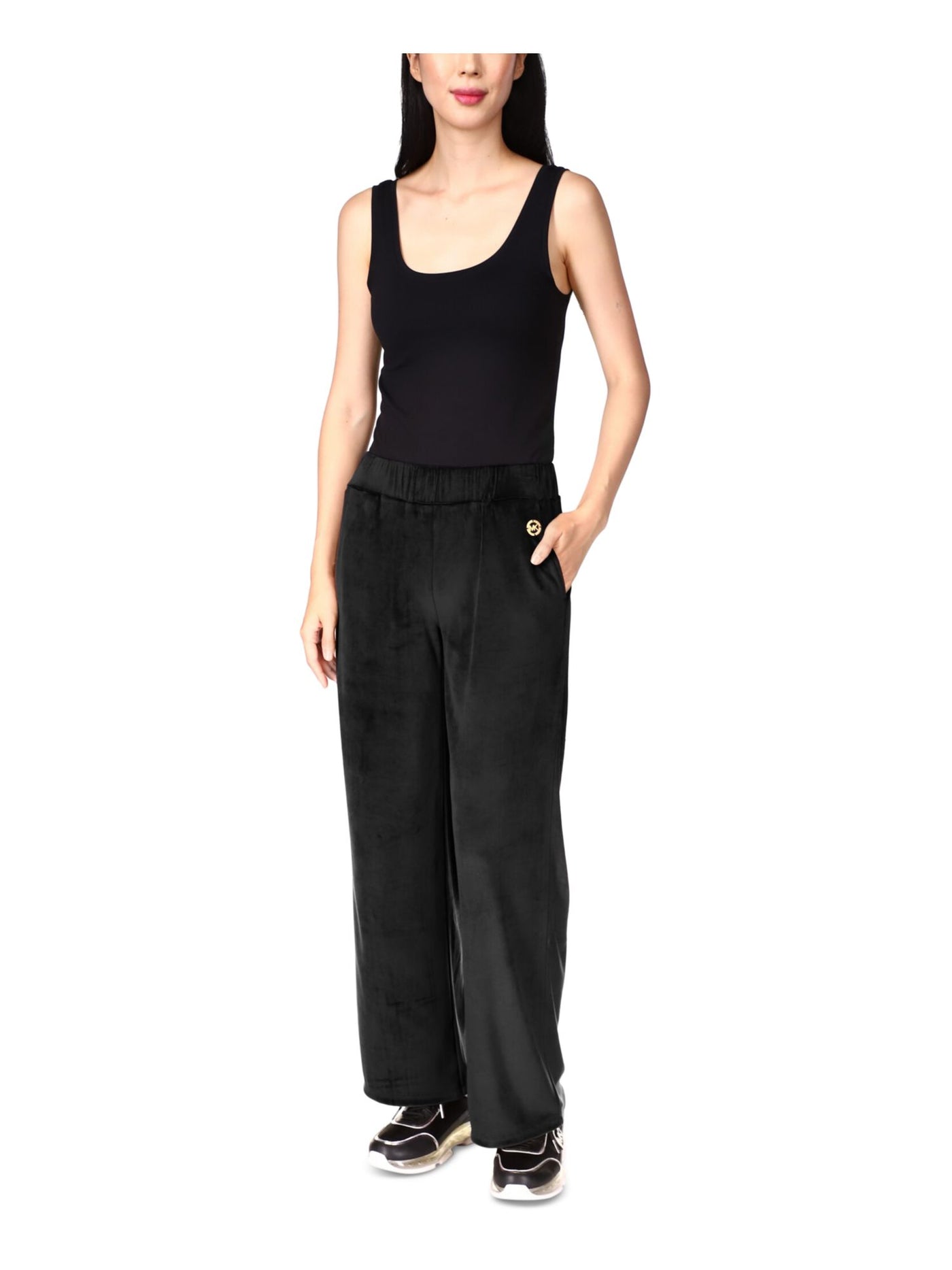 MICHAEL MICHAEL KORS Womens Black Pocketed Pull-on Metallic Logo Straight leg Pants S