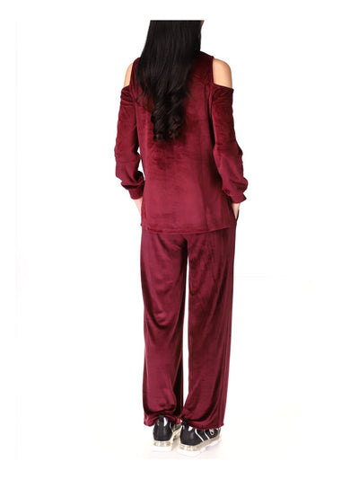 MICHAEL MICHAEL KORS Womens Maroon Cold Shoulder Slitted Velour Long Sleeve Crew Neck Top XS
