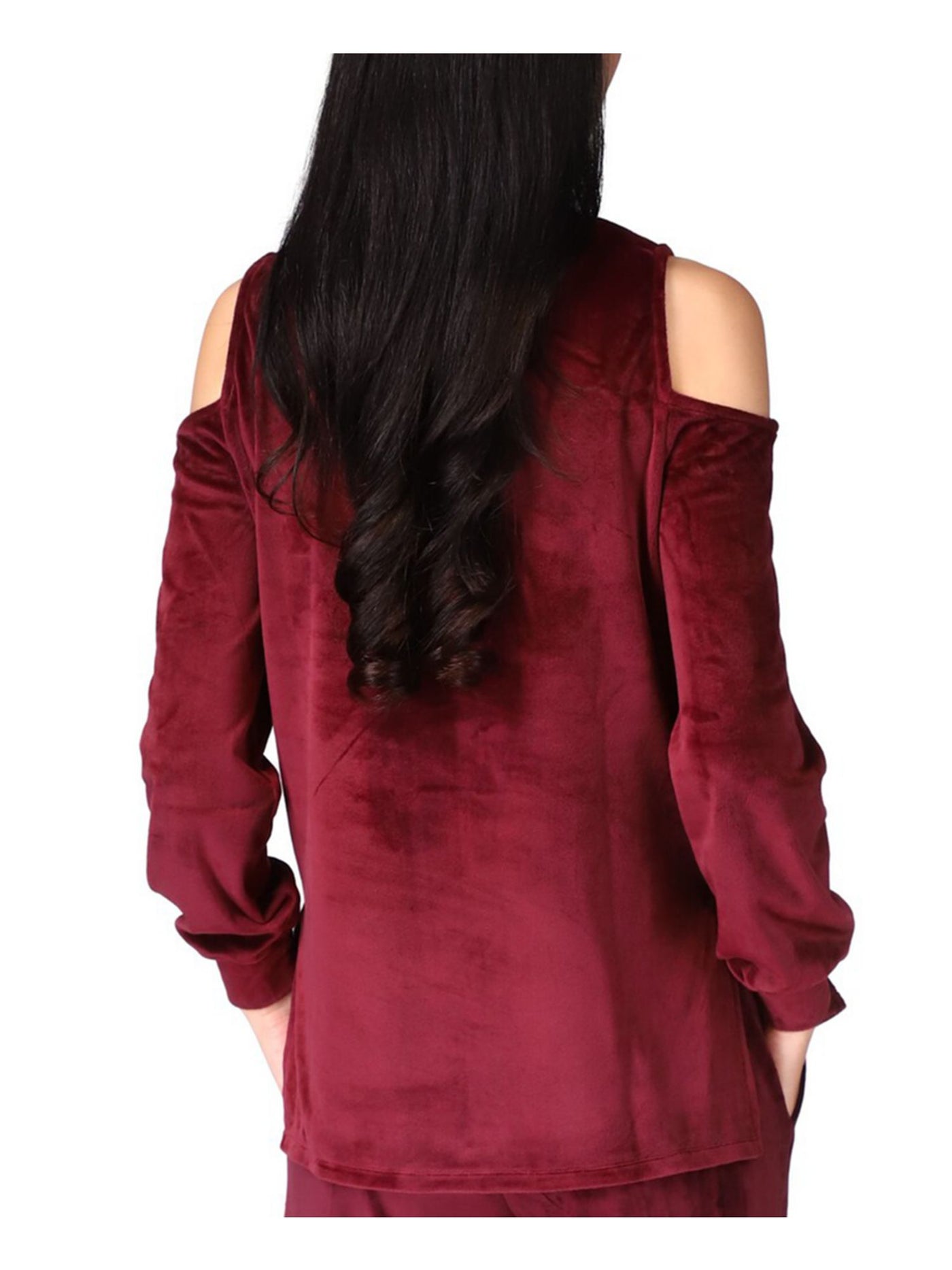 MICHAEL MICHAEL KORS Womens Maroon Cold Shoulder Slitted Velour Long Sleeve Crew Neck Top XXL