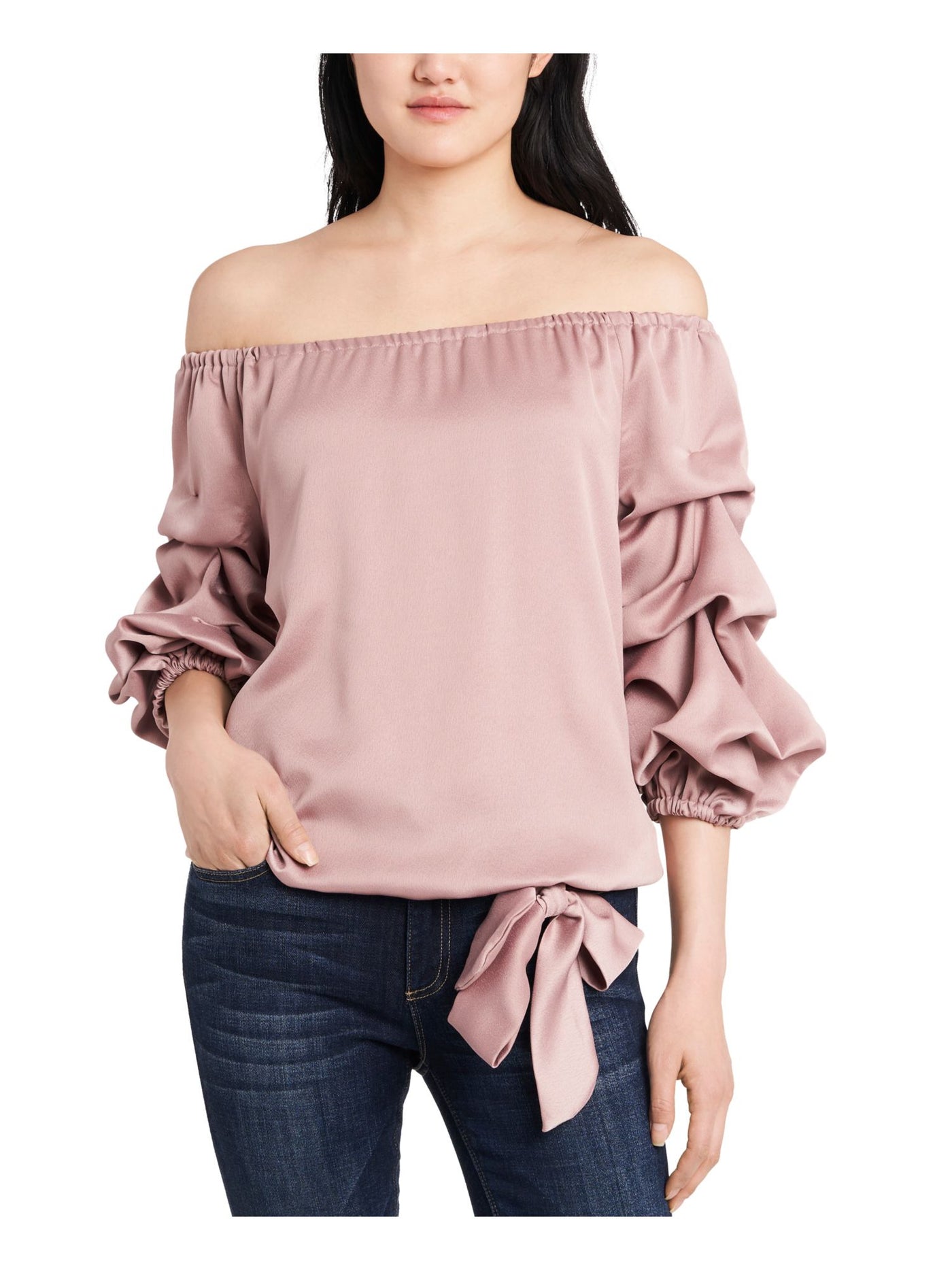 MSK Womens Beige Tie Puff Sleeve 3/4 Sleeve Off Shoulder Party Blouse Petites PXL