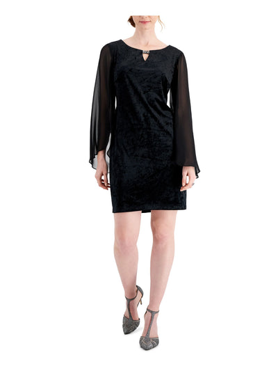 CONNECTED APPAREL Womens Embellished Velvet Tailored Fit Bell Sleeve Keyhole Short Party Sheath Dress