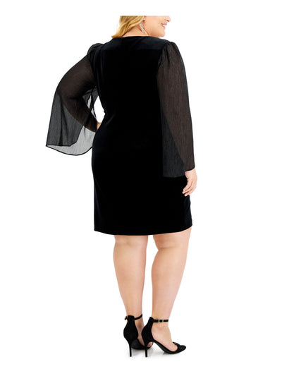 CONNECTED APPAREL Womens Sheer Long Sleeve Round Neck Above The Knee Party Sheath Dress
