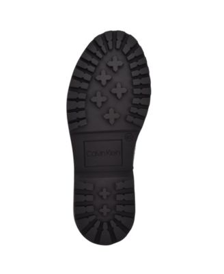 CALVIN KLEIN Womens Black 1" Platform Lug Sole Padded Shania Almond Toe Block Heel Lace-Up Leather Hiking Boots M