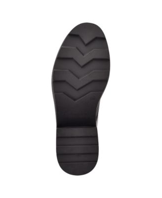CALVIN KLEIN Womens Black 1" Platform Lug Sole Padded Abeni Almond Toe Block Heel Lace-Up Leather Combat Boots M