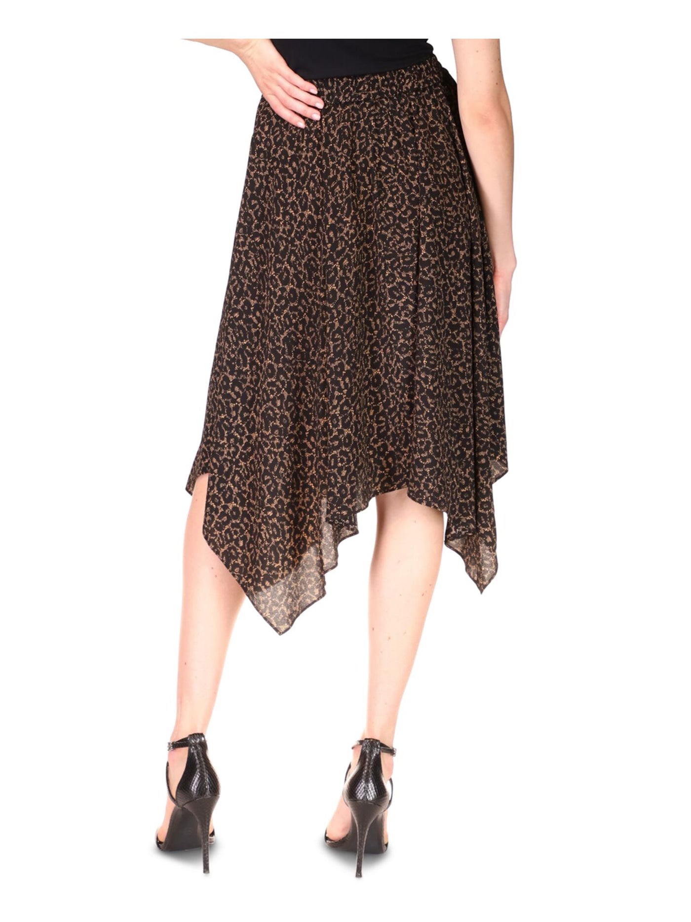 MICHAEL MICHAEL KORS Womens Black Animal Print Midi A-Line Skirt XL