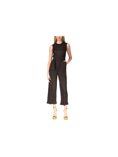 MICHAEL KORS Womens Black Zippered Pocketed Self-tie Belt Sleeveless Round Neck Party Cropped Jumpsuit Petites P\M