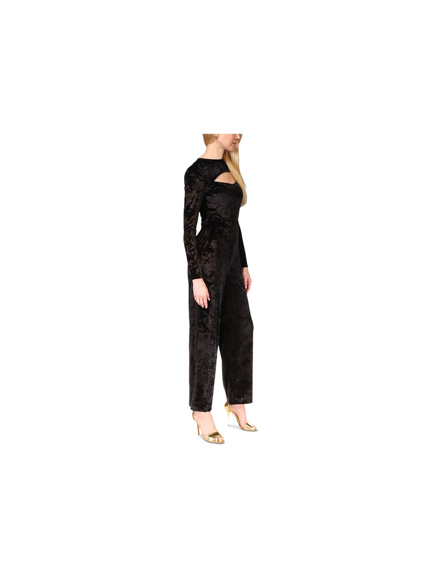 MICHAEL MICHAEL KORS Womens Black Cut Out Zippered Pocketed Ankle Long Sleeve Crew Neck High Waist Jumpsuit Petites P\M