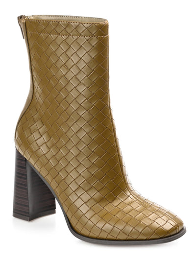 JOURNEE COLLECTION Womens Green Woven Comfort Brielle Square Toe Block Heel Zip-Up Booties 7