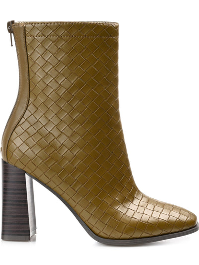 JOURNEE COLLECTION Womens Brown Woven Comfort Brielle Square Toe Block Heel Zip-Up Booties 12