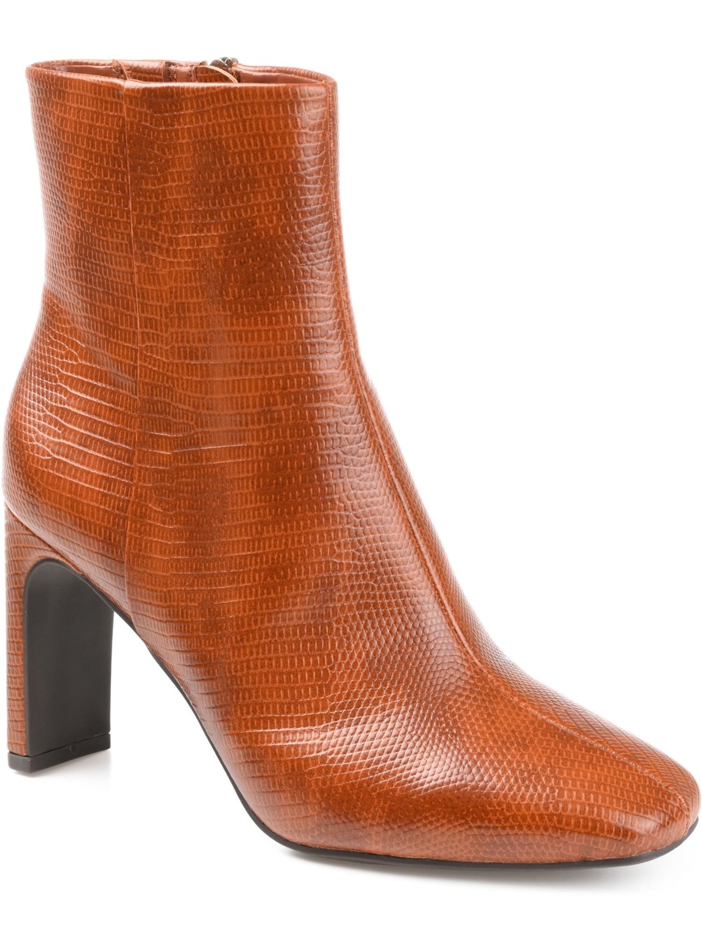 JOURNEE COLLECTION Womens Brown Solid Lizzard Center Seam Padded Goring Sarla Square Toe Block Heel Zip-Up Dress Booties 9