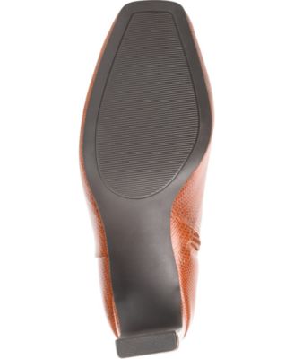 JOURNEE COLLECTION Womens Brown Solid Lizzard Center Seam Padded Goring Sarla Square Toe Block Heel Zip-Up Dress Booties