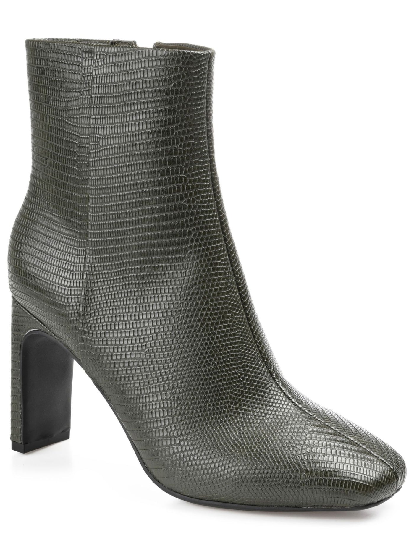 JOURNEE COLLECTION Womens Green Solid Lizzard Center Seam Padded Goring Sarla Square Toe Block Heel Zip-Up Dress Booties 9